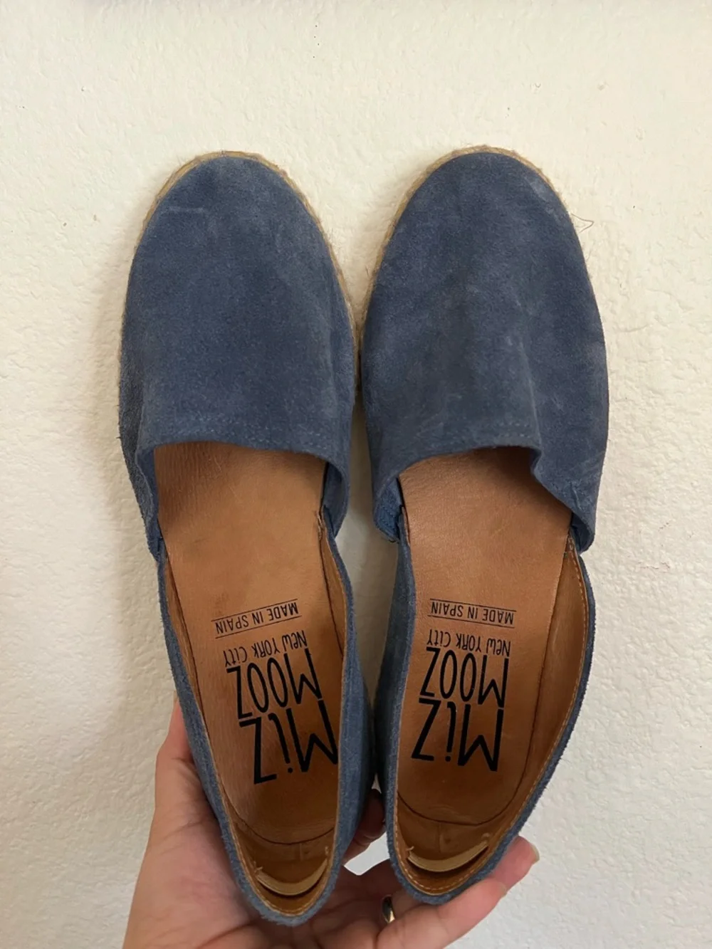 Miz Mooz Celestine Espadrille Flats Sz 40 Blue Suede Leather Shoes